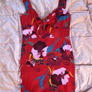 Free People Floral Red Dress with Bow Detail